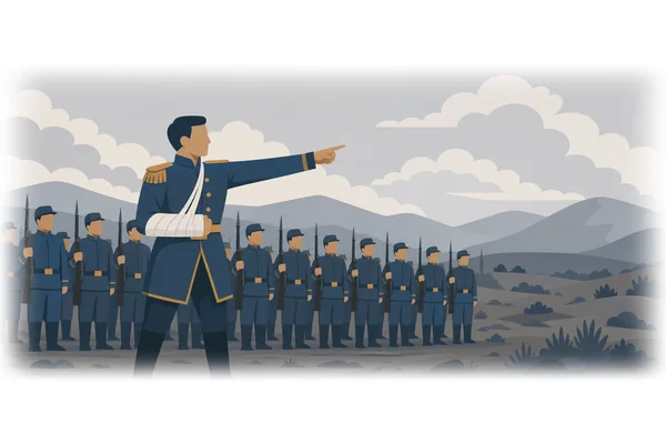 Wounded but defiant, the general rallied his troops for one final assault.