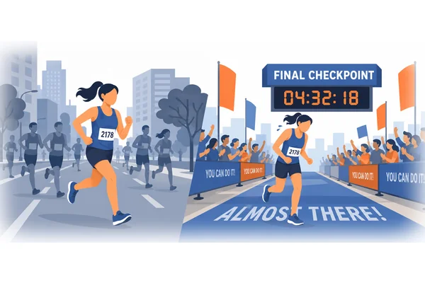 She will have been running the marathon for over three hours by the time she reaches the final checkpoint.