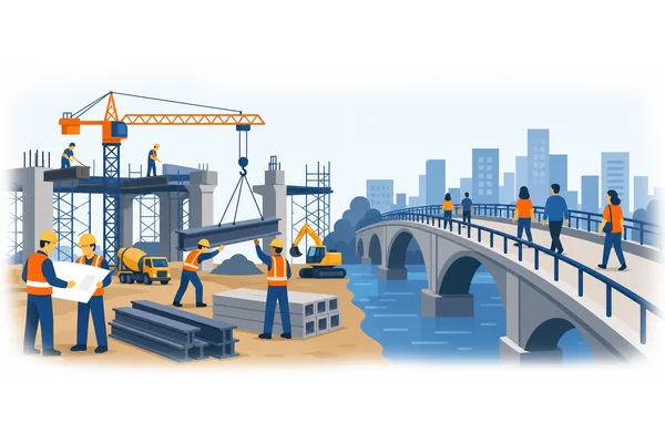 How long will the construction crew have been working on the bridge before completion?