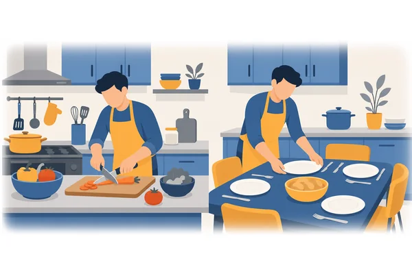 By the time you arrive, I will have been preparing dinner for two hours.
