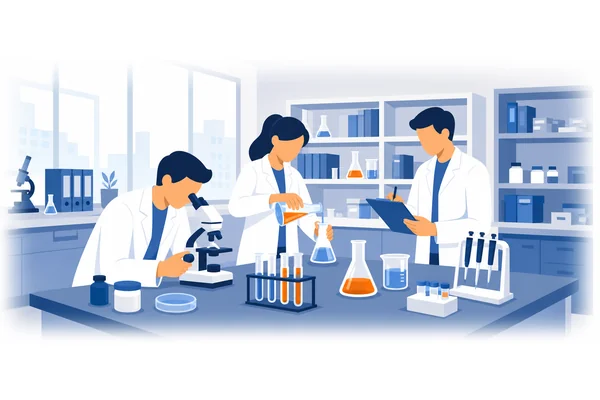 At 3 PM tomorrow, the researchers will be conducting experiments in the laboratory.