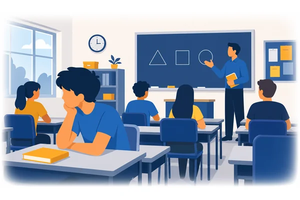 He was not listening to the teacher during the lesson.