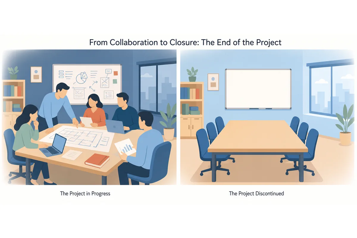 We had been collaborating with external consultants for six months before the project was discontinued.