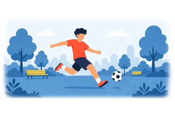 He is playing football in the park right now.