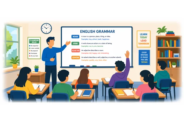 We are learning English grammar today.