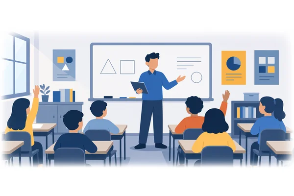 The teacher stood in front of the class.
