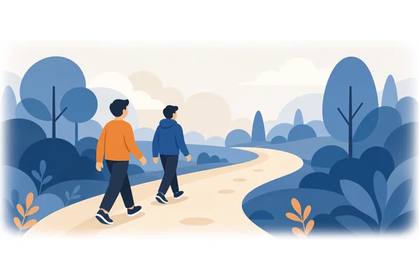 He walked behind his friend on the path.