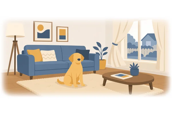 The dog is inside the house.