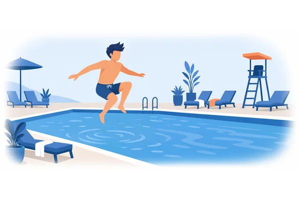He jumped into the swimming pool.