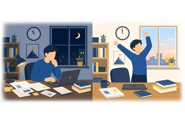 Only by midnight will all the work be finished.