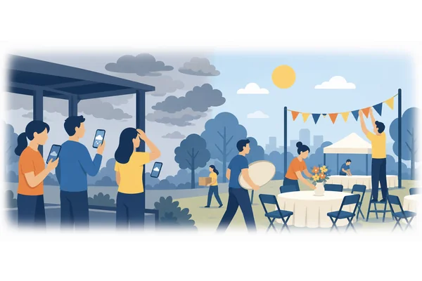 Should the weather improve, we will hold the event outdoors.