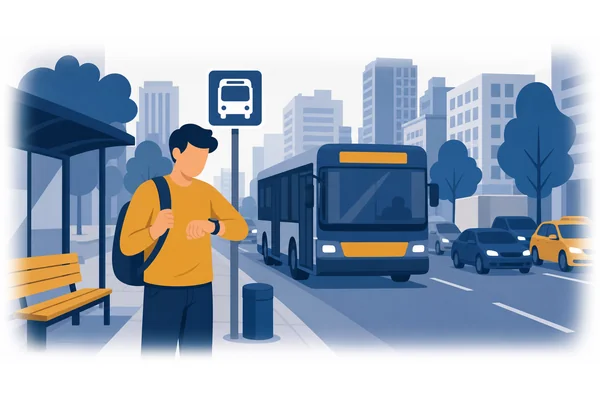 The bus arrived late because of traffic.