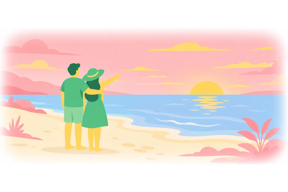 They saw a beautiful sunset at the beach.