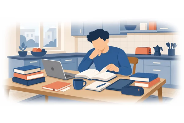 It is in the kitchen that I usually study.