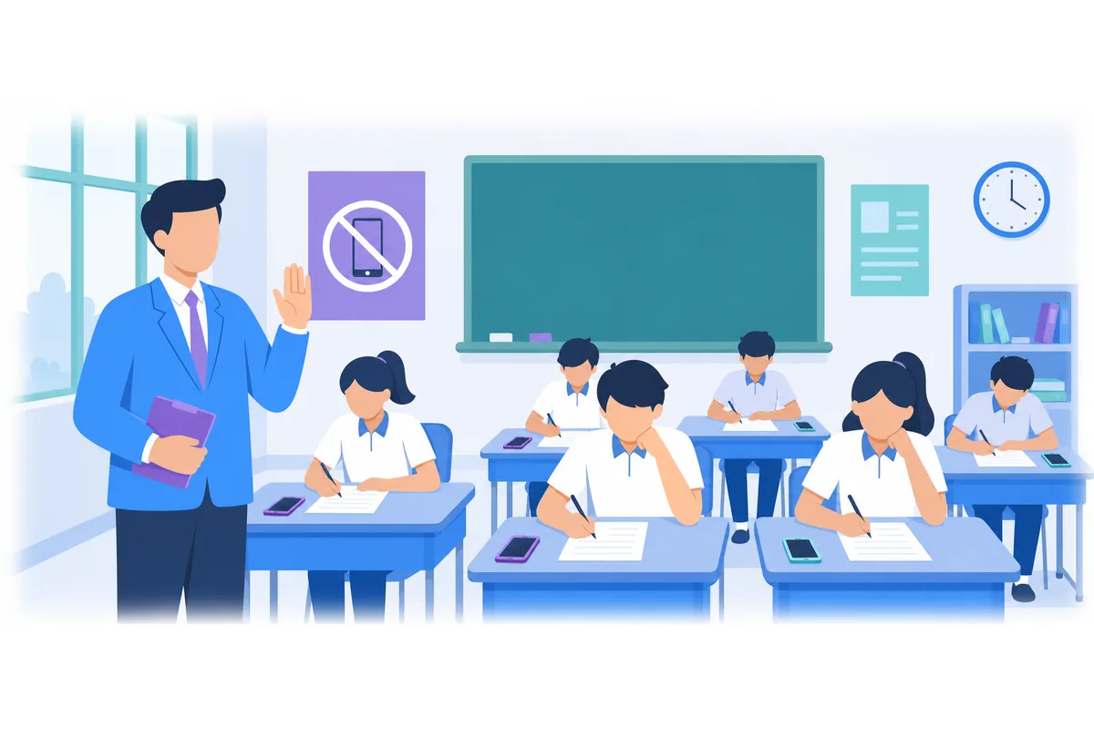 The headmaster wouldn't let the students use mobile phones during examinations.