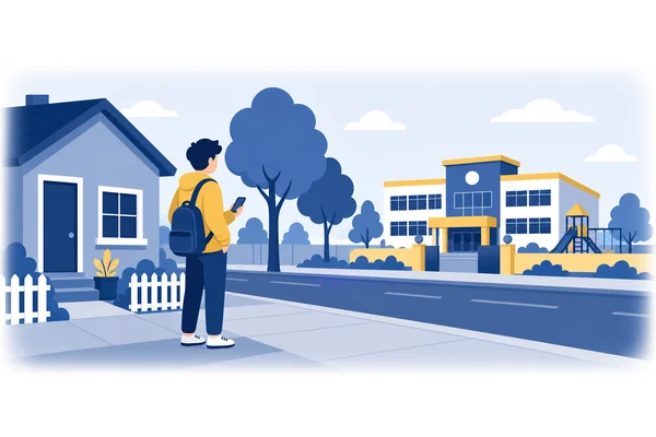 The school is near my house, but not next to it.