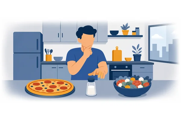 You can choose pizza or salad. Neither is healthy if you add too much salt.