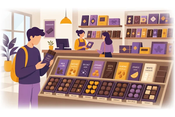 They sell ten different chocolates at this shop.