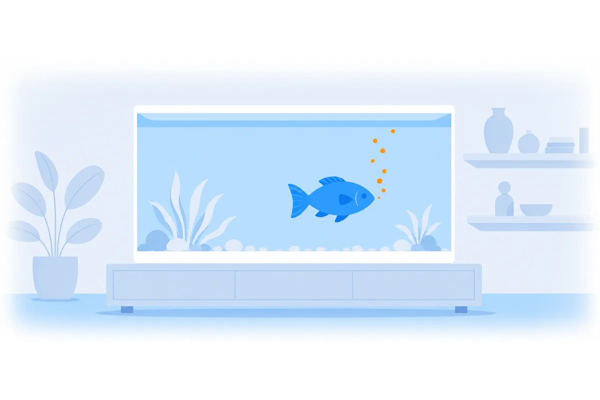 One fish is swimming in the tank.