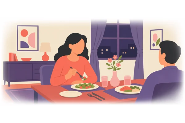She sat opposite me at the dinner table.