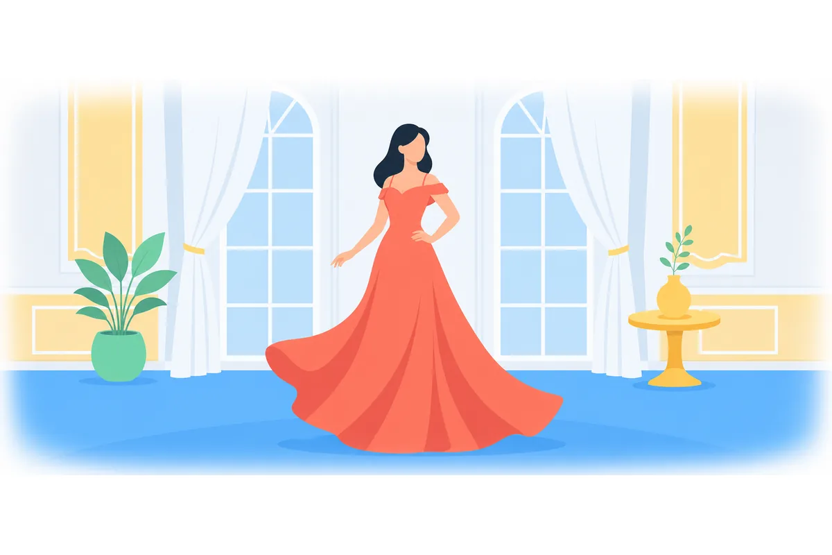 She wore a beautiful red silk dress.
