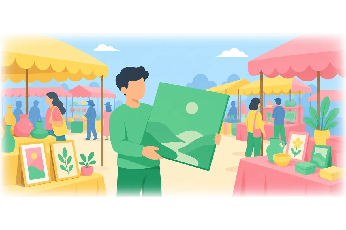 I found a large square green painting at the market.