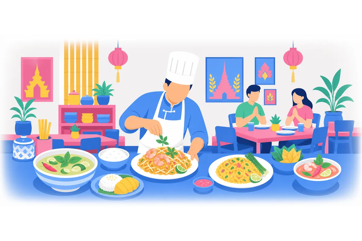 The restaurant serves authentic Thai dishes.