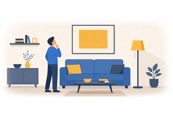 The picture is above the sofa on the wall.