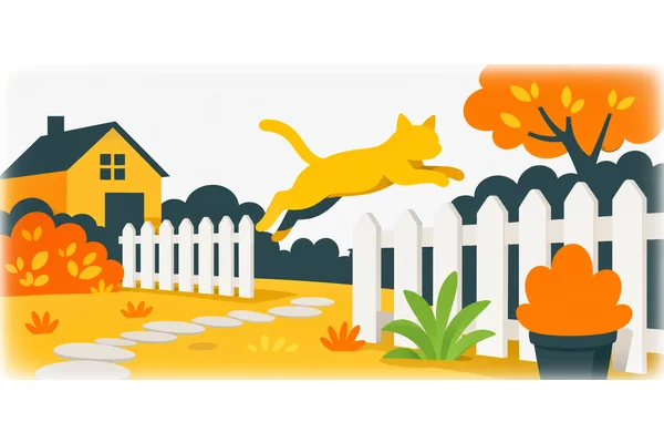 The cat jumped over the fence.