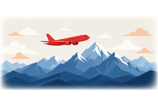 The airplane flew over the mountains.