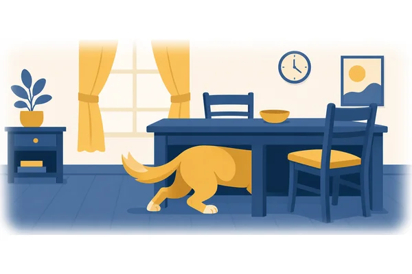 The dog crawled under the table.