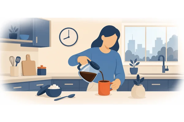 Coffee is served every morning at 8 a.m.