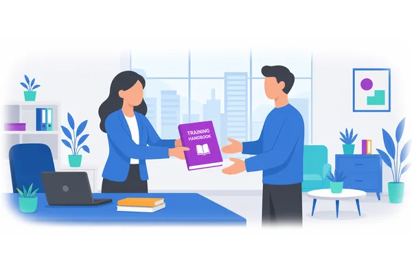 New employees are given a training handbook.