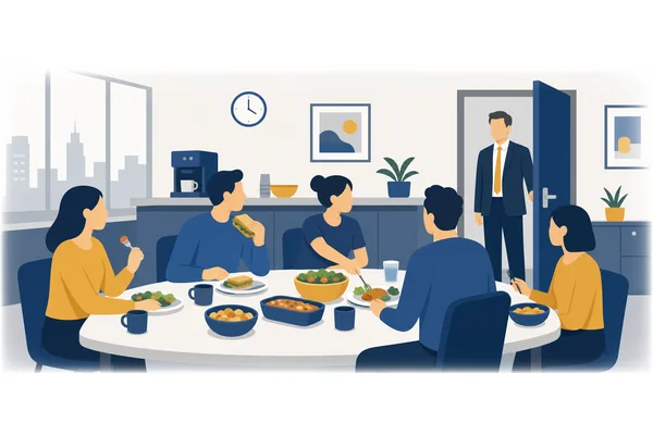 They were having lunch when their boss walked in.