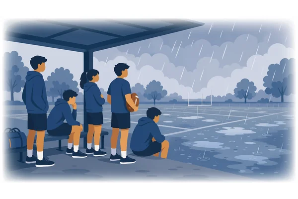 They were not playing football because of the rain.