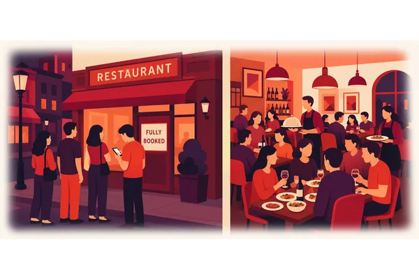 The restaurant was fully booked because we hadn't made a reservation.