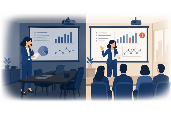 She realized she had made a terrible mistake in her presentation.