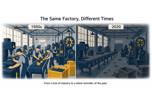 The factory had been producing goods continuously since the 1950s until it closed in 2020.