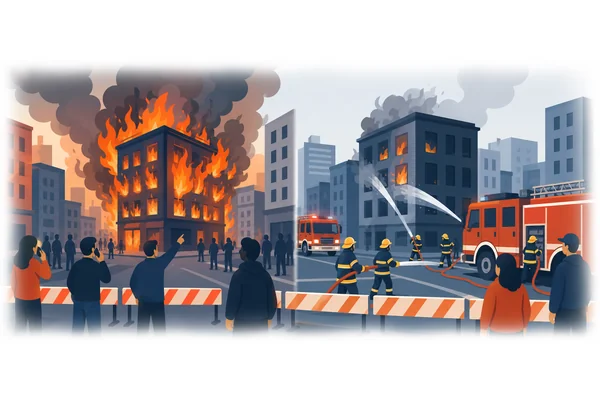 By the time the fire department arrived, the building had been burning for over an hour.