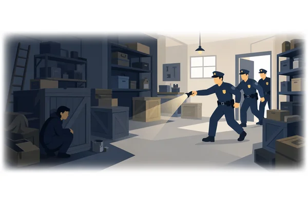 By the time the police arrived, the suspect had been hiding in the warehouse for over a day.