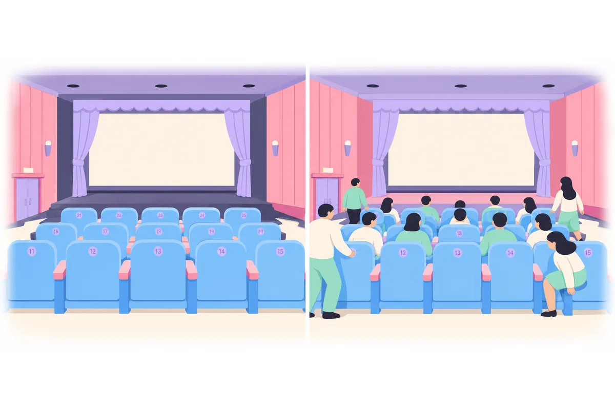 By the time the film started, the audience hadn't taken their seats yet.