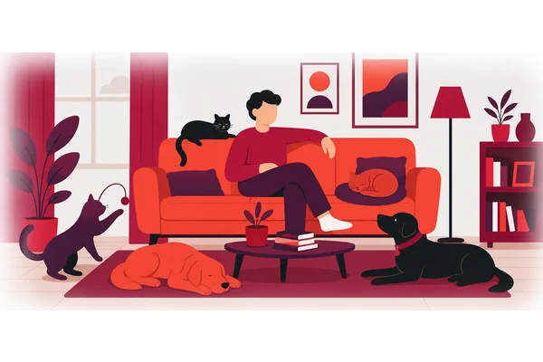 I have three cats and two dogs at home.