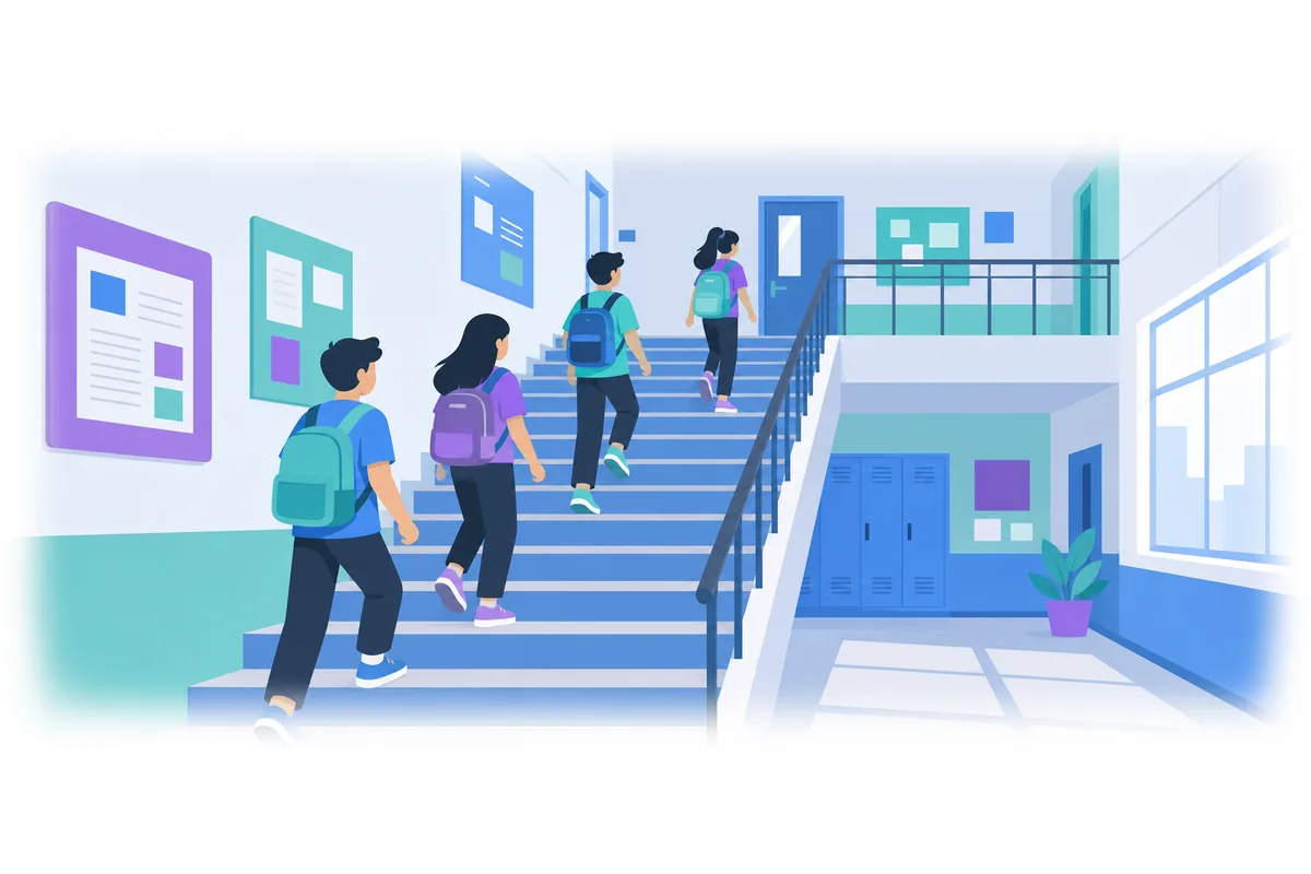 The students' classroom is on the second floor.