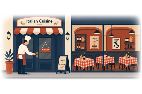 The restaurant that serves Italian food has closed permanently.