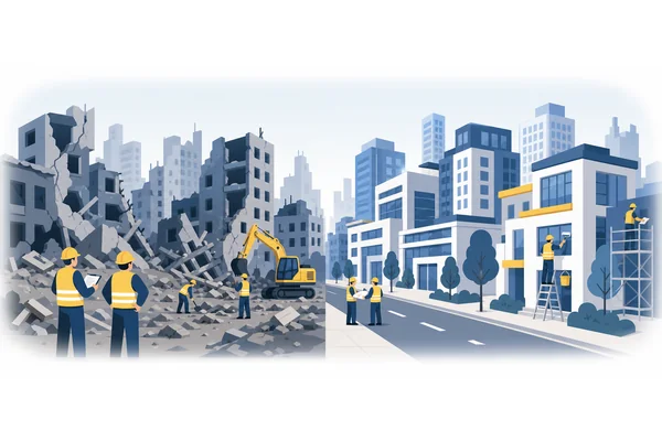 The buildings damaged in the earthquake were rebuilt quickly.