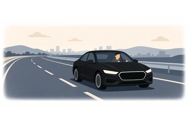 He drove a sleek black car down the highway.
