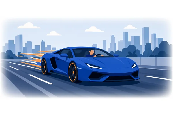 He drove a fast expensive sports car down the highway.