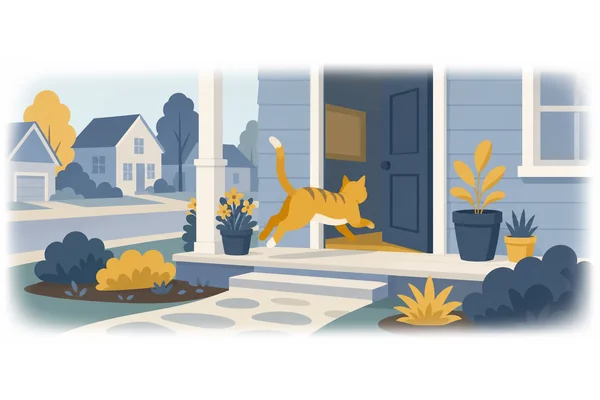 The cat ran into the house.