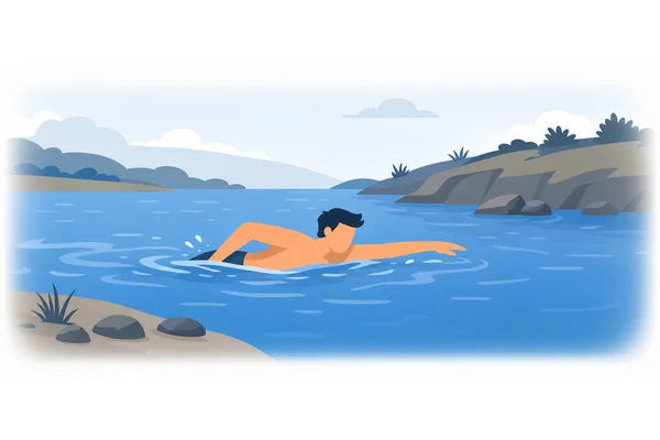 He swam across the river.