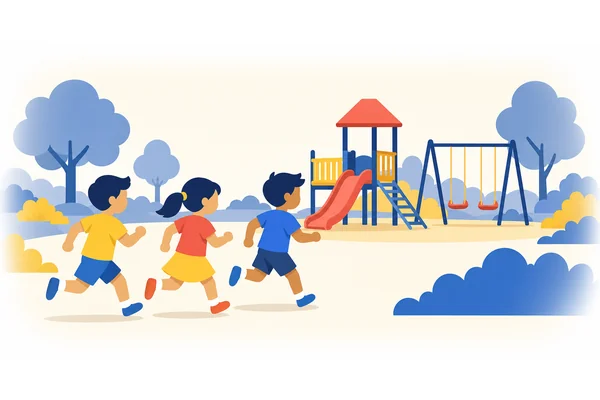 The children are running towards the playground.